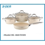 BỘ NỒI CHẢO CERAMIC 07 MÓN SUS304 TRÁNG MEN SỨ CAO CẤP KIỂM ĐỊNH TUV B-GEM BG-868EVIAN