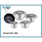 BỘ NỒI CHẢO NEW2024 9 MÓN INOX304 PHỦ SỨ CAO CẤP KIỂM ĐỊNH TUV B-GEM BG-388