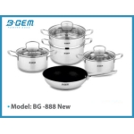 BỘ NỒI CHẢO SUS304 8 MÓN ĐÁY 5 LỚP CAO CẤP KIỂM ĐỊNH TUV B-GEM BG-888NEW